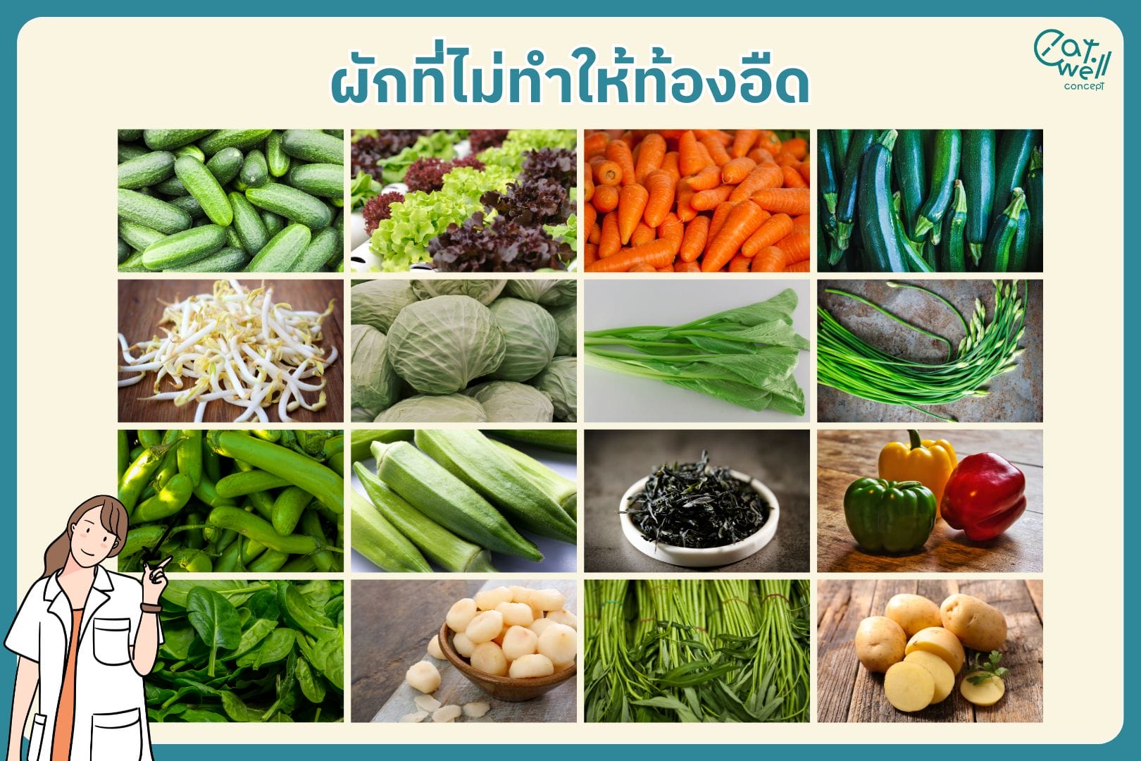 ผักที่ไม่ทำให้ท้องอืด IBS-EWC